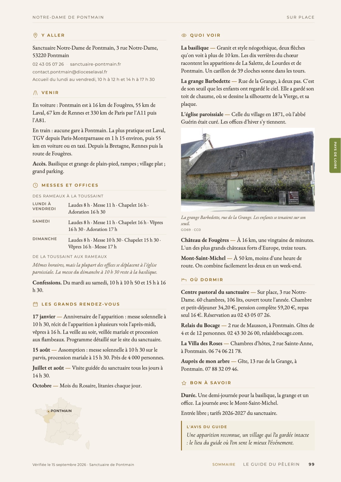 Le guide, page de droite : les informations pratiques